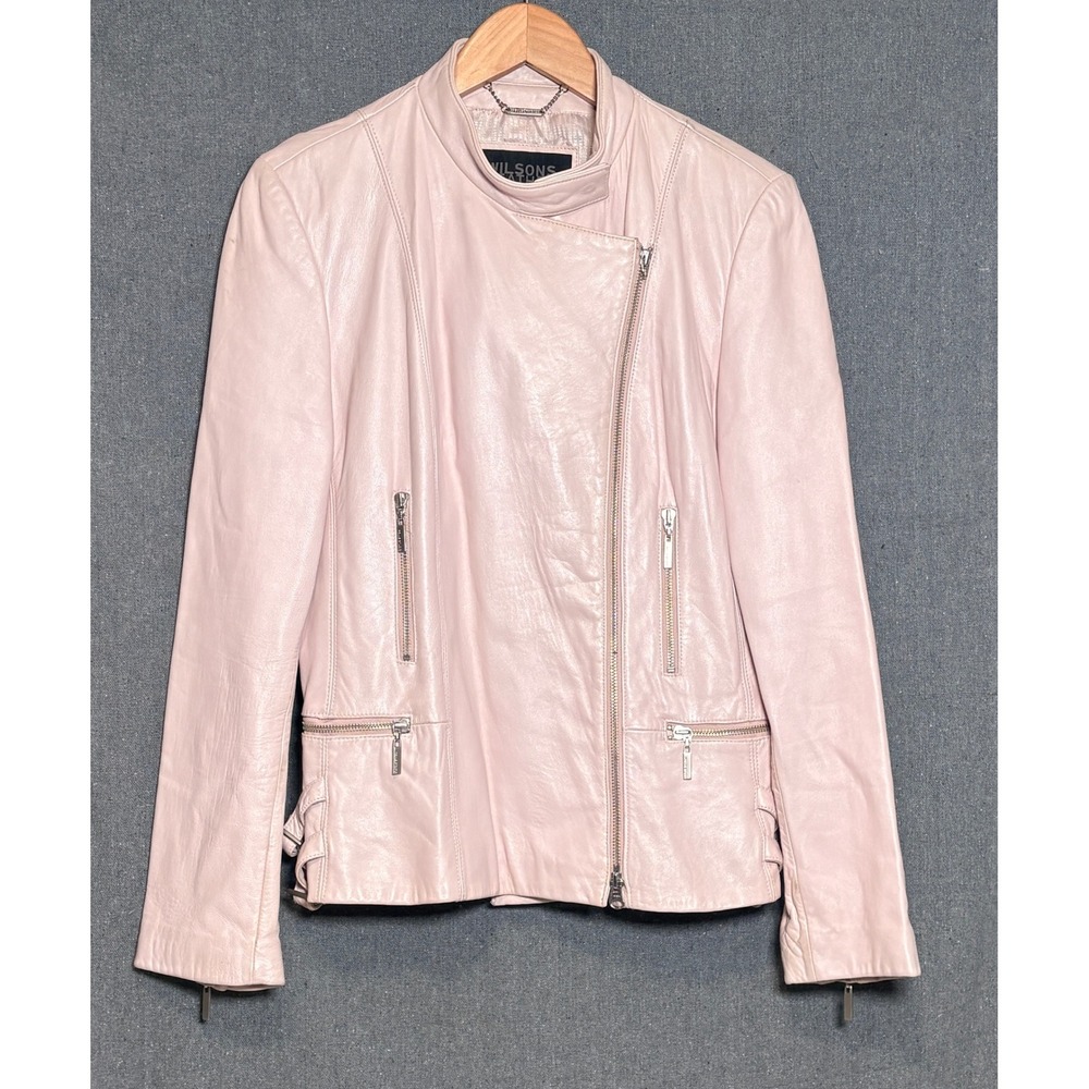 Vintage Y2K Wilsons Leather Pelle Studio Pink Leather Moto Jacket Womens Large